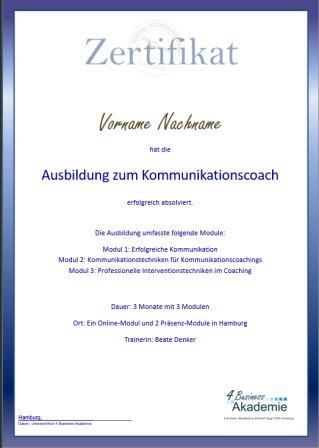 Zertifikat Ausbildung Kommunikationscoach